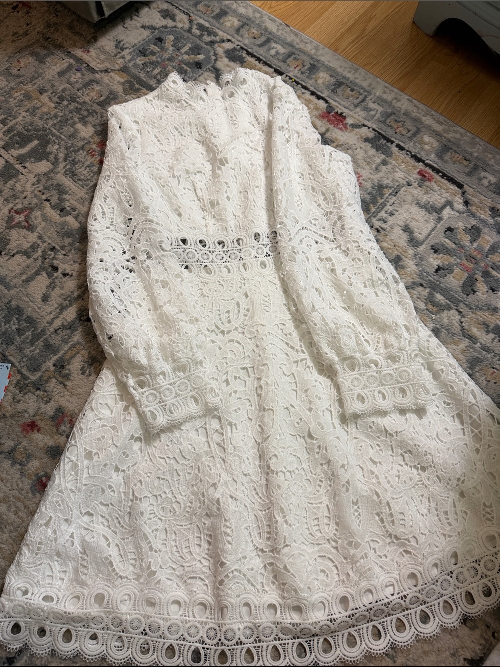 White Lace Long Sleeve Fit-and-Flare Dress